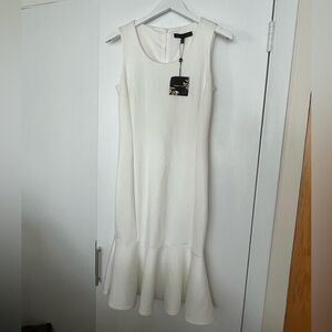 Forest Lily Drop Waist White Cream Scuba Knit Dress Wedding Rehearsal Shower